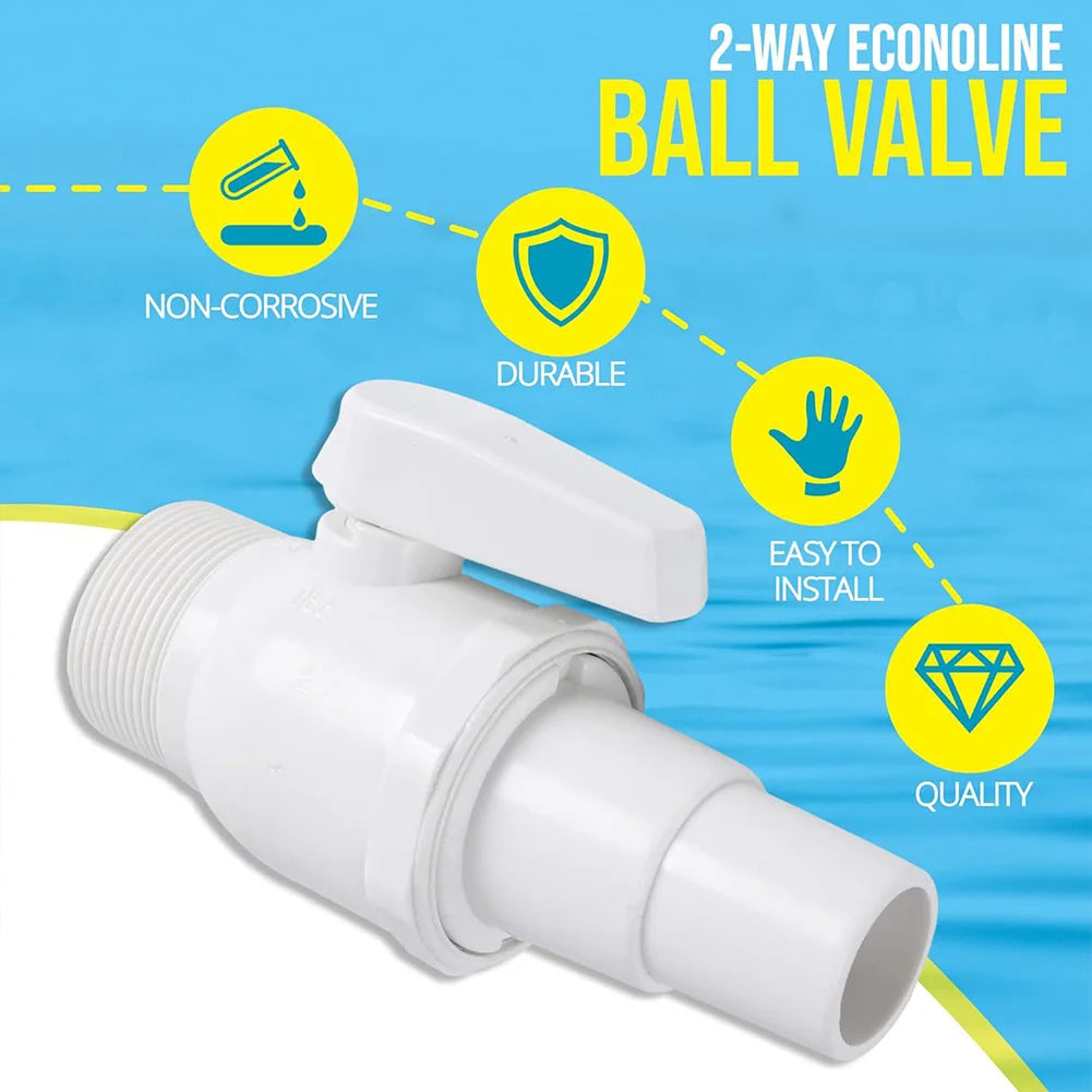2-Way Pool Pump Valve Ball Valve 1.5 - 1.25in Pool Filter Stop Connector Maximum 50 PSI Pressure Rating for Above Ground Pool Oasis Select