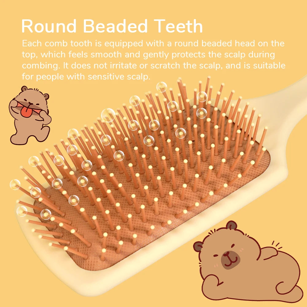 Cute Cartoon Capybara Air Cushion Hair Brush - Happy Balloons & Stars Design, Portable Daily Hair Care Comb Oasis Select
