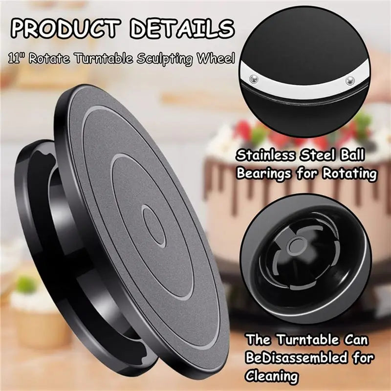 LIKE WISH 2Pcs 11 Inch Rotate Turntable Sculpting Wheel Revolving Cake Turntable Black Painting Turn Table Stand Oasis Select