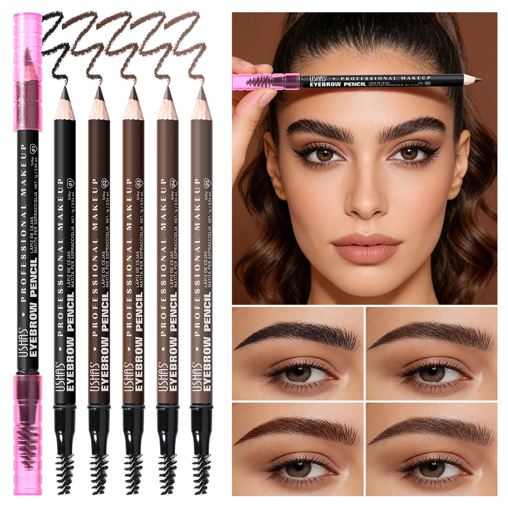 USHAS 2-in-1 Waterproof Eyebrow Pencil & Spoolie – 5 Colors
