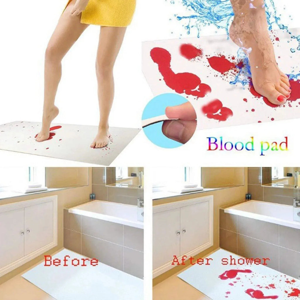 Halloween Gifts Blood Bath Mat Color Changing Sheet Turns Red Wet Horror Bloody Footprints Shower Carpet Bathroom Non-slip Rug Oasis Select