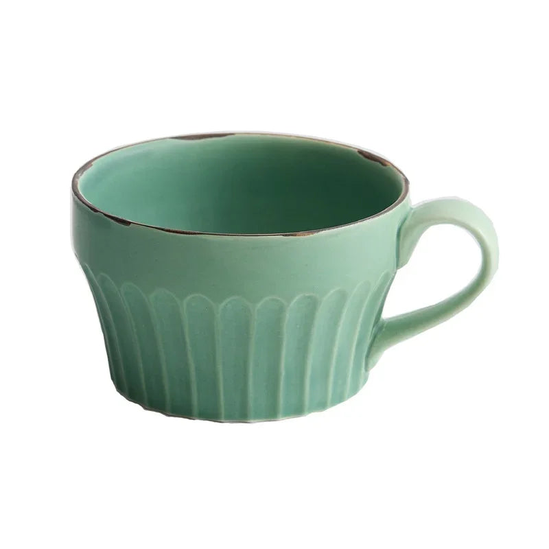 350ML Ceramic Coffee Mug Japanese Coarse Pottery Breakfast Milk Mug Home Office Water Cup Latte Coffee Cup Afternoon Teacup Oasis Select Bronze green 350ml
