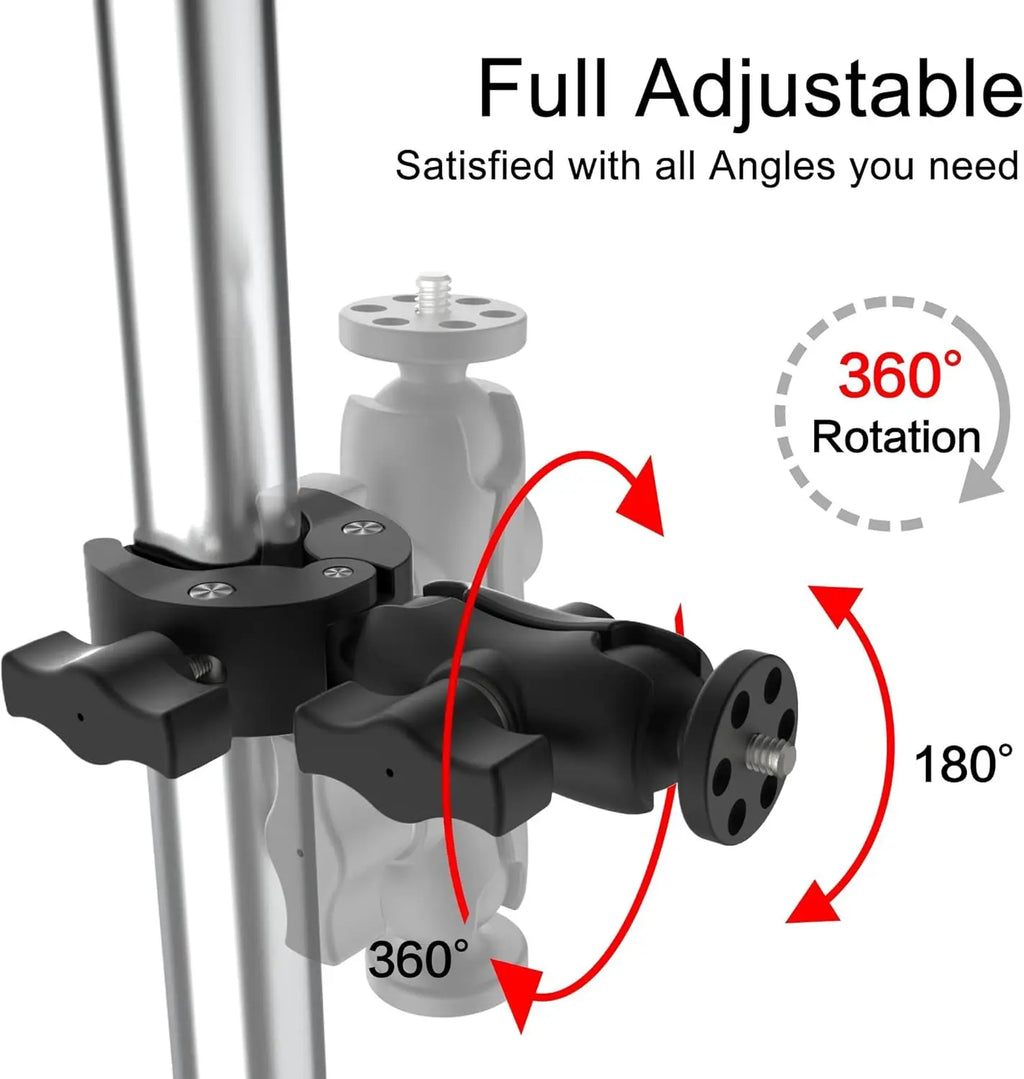 Dual-Head Super Clamp 1/4"-20 Ball Head Mount for GoPro DJI Phone