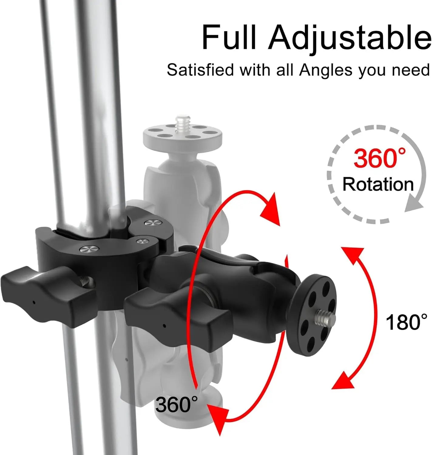 Dual-Head Super Clamp 1/4"-20 Ball Head Mount for GoPro DJI Phone