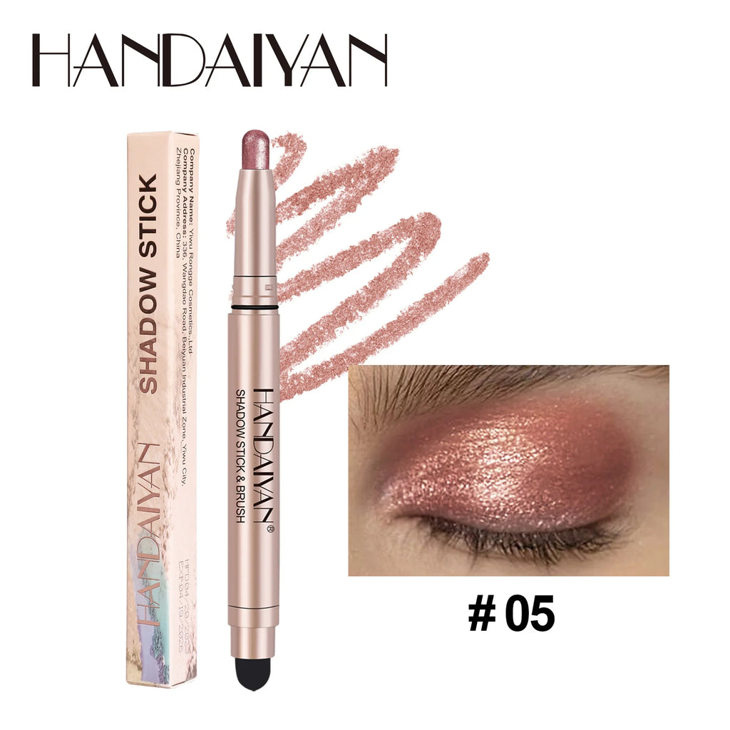 HANDAIYAN 12-Color Waterproof Shimmer Eyeshadow Stick + Brush