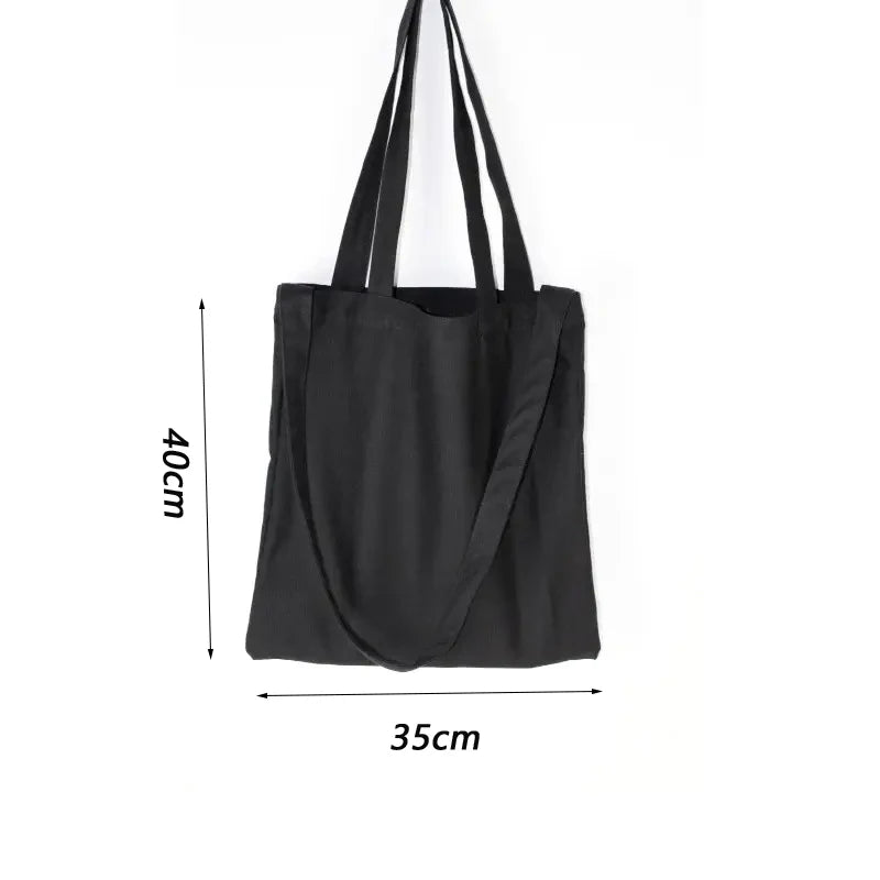 Black Canvas Tote Cotton Bags Large Capacity Handbag Folding Cosmetic Bag Student Shoulder Bags Canvas Shopping Bag Oasis Select Black-35x40