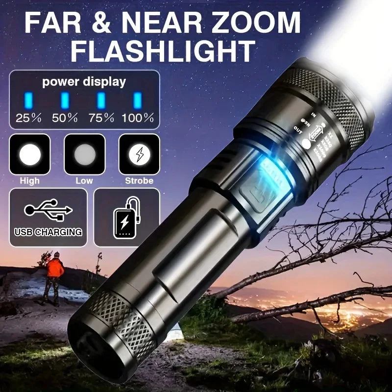 Telescopic Zoom Flashlight High Power Torch Light USB Rechargeable LED Flashlight Portable Tactical Lantern Outdoor Strong Light Oasis Select