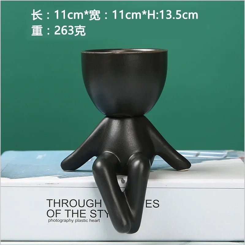 Creative Cute Imitation Humanoid Ceramic Flower Pot Succulent Planter Crafts Flowerpot Vase Home Decoration Personalized Gift Oasis Select I
