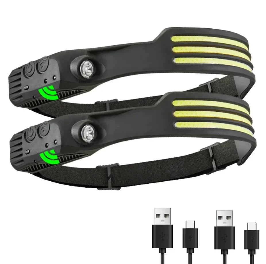 LED COB Sensor Floodlight Rechargeable Working Light Headlamp Emergency Light Outdoor Waterproof Camping Fishing Flashlight Oasis Select 3-White 2PCS