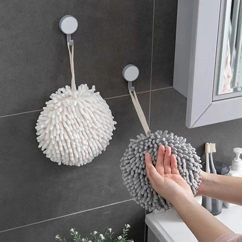 1/2/3pcs Chenille Hand Towels Kitchen Bathroom Hand Towel Ball with Hanging Loops Quick Dry Soft Absorbent Microfiber Towels Oasis Select