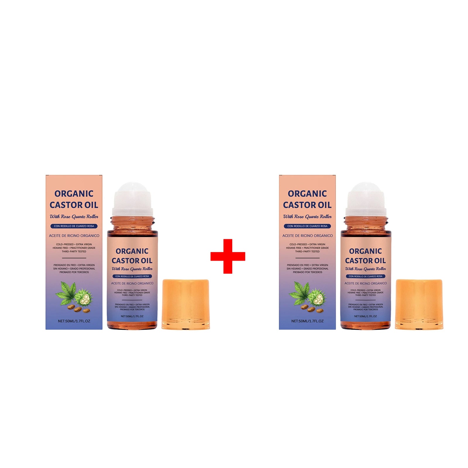 Organic Castor Oil Roller Cold Pressed Unrefined Essential Oil for Hair Eyelash Nail Growth Moisturize Skin Hair Massage Oil Oasis Select 2pcs