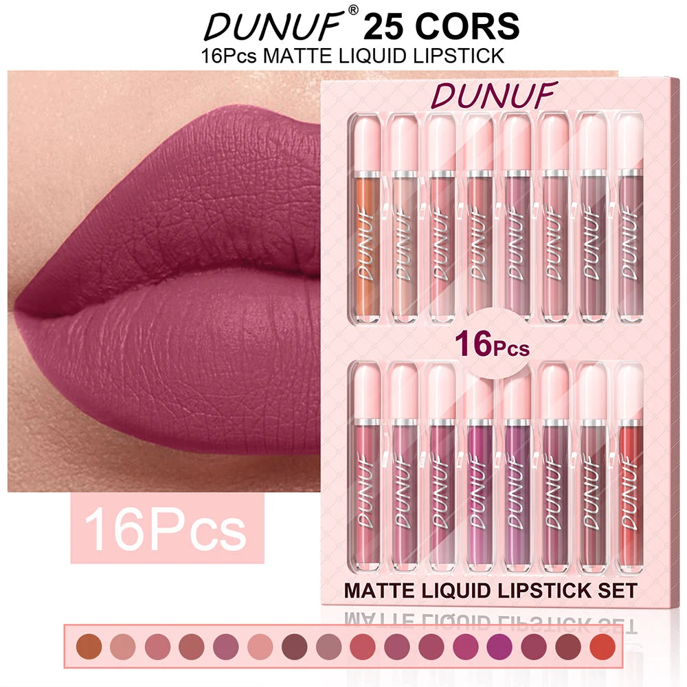 Matte Lip Gloss 16pc/set: Waterproof Lipstick Moisturizing Long Lasting Non-Stick Cup, Nude, Y2K Christmas Valentine's Day Gifts Oasis Select