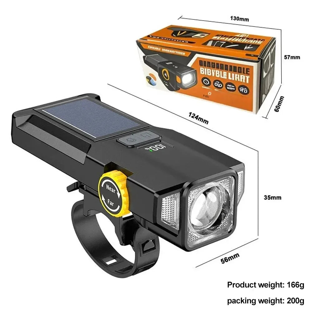 Solar USB Rechargeable Bike Light 1200LM – MTB & Road Front Lamp