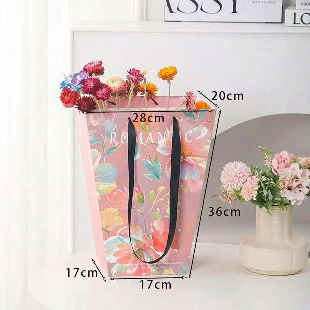 Trapezoid Flower Carrying Bag | Printed Floral Cardboard Gift Bag
