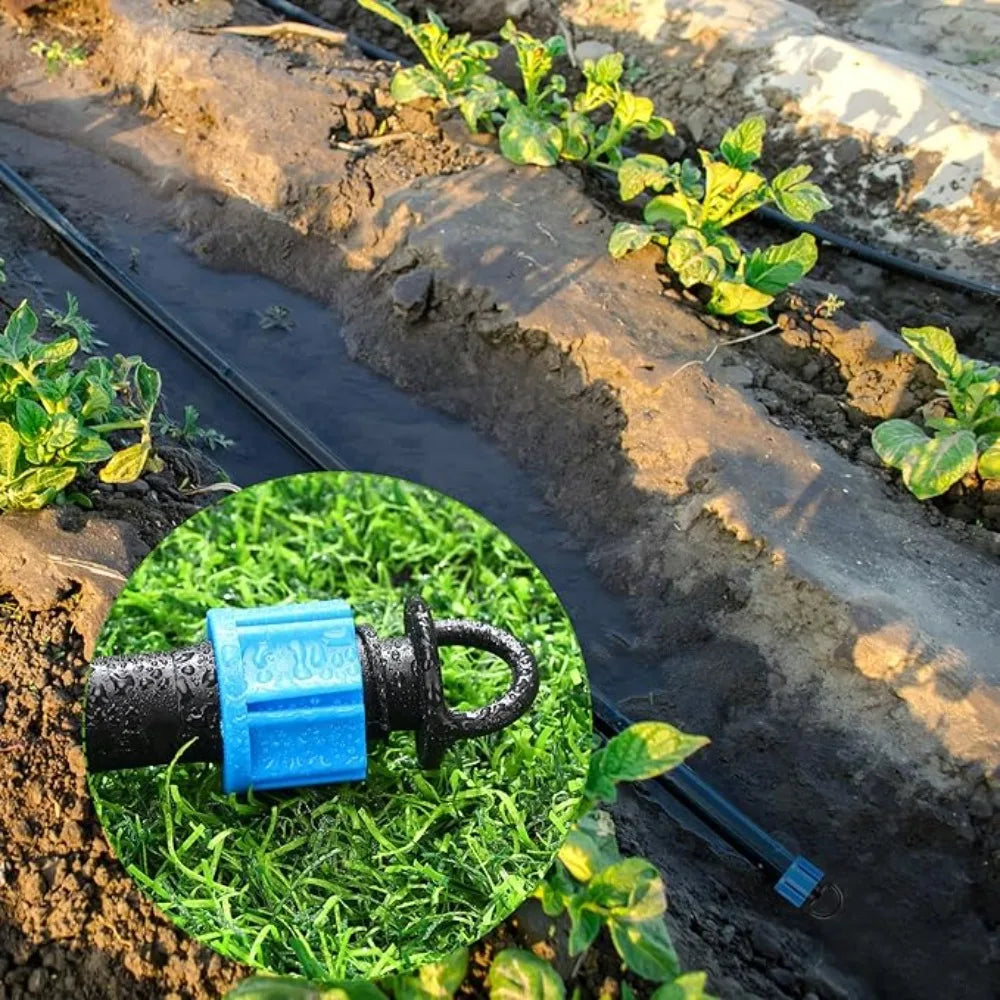 50pcs 16mm Drip Tape Valve Micro Irrigation Watering Save Labyrinth Type Joints Valve Connect to Hose Oasis Select