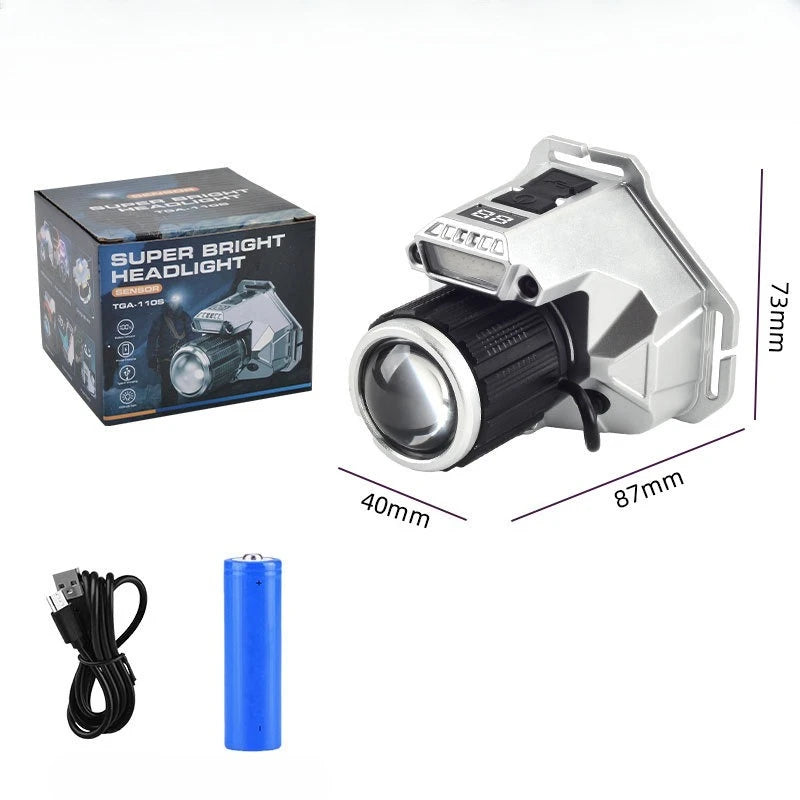 Smart Motion Sensor LED Headlamp Type-C USB Rechargeable Headlight Super Bright Rotary Zoom Head Lamp Red/Blue Warning Lights Oasis Select Silver