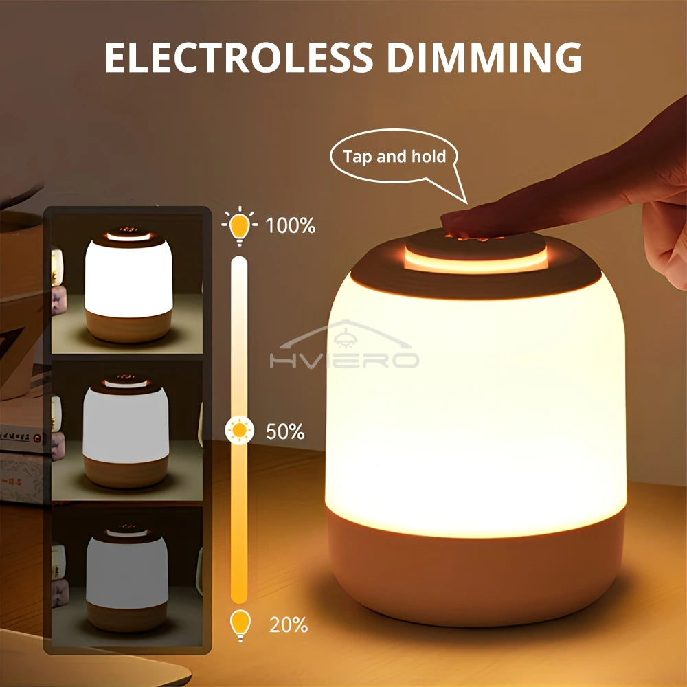 HVIERO Dimmable Touch LED Bedside Lamp | USB-C Rechargeable Night Light