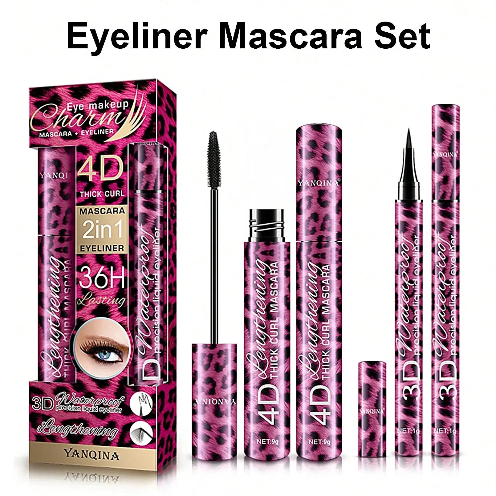 YANQINA 4D Waterproof Eyeliner, Mascara & Eyebrow Set