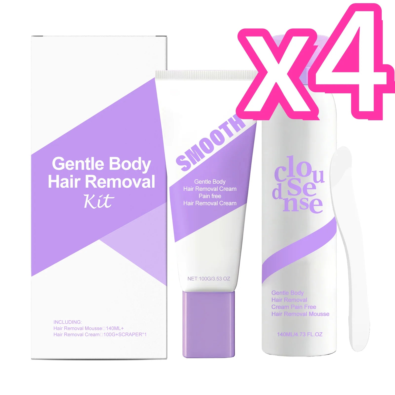 3-in-1 Painless Hair Removal Kit – Cream, Mousse & Scraper Hair Removal Kit Oasis Select 4 Set