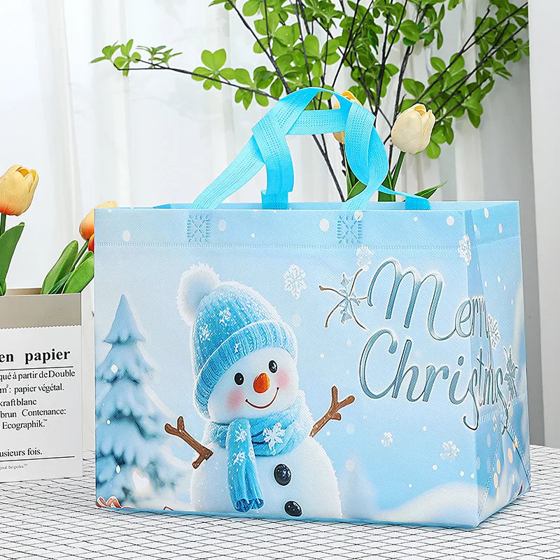 Christmas Snowman & Santa Non-Woven Gift Bag | Holiday Tote