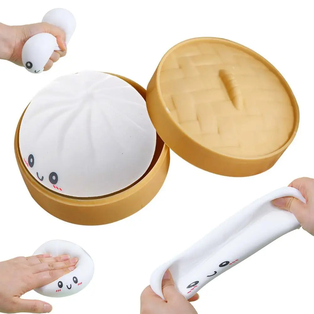 Dumpling Squishy Stress Ball – Baozi Fidget Toy with Steamer Squishy Fidget Toy Oasis Select A