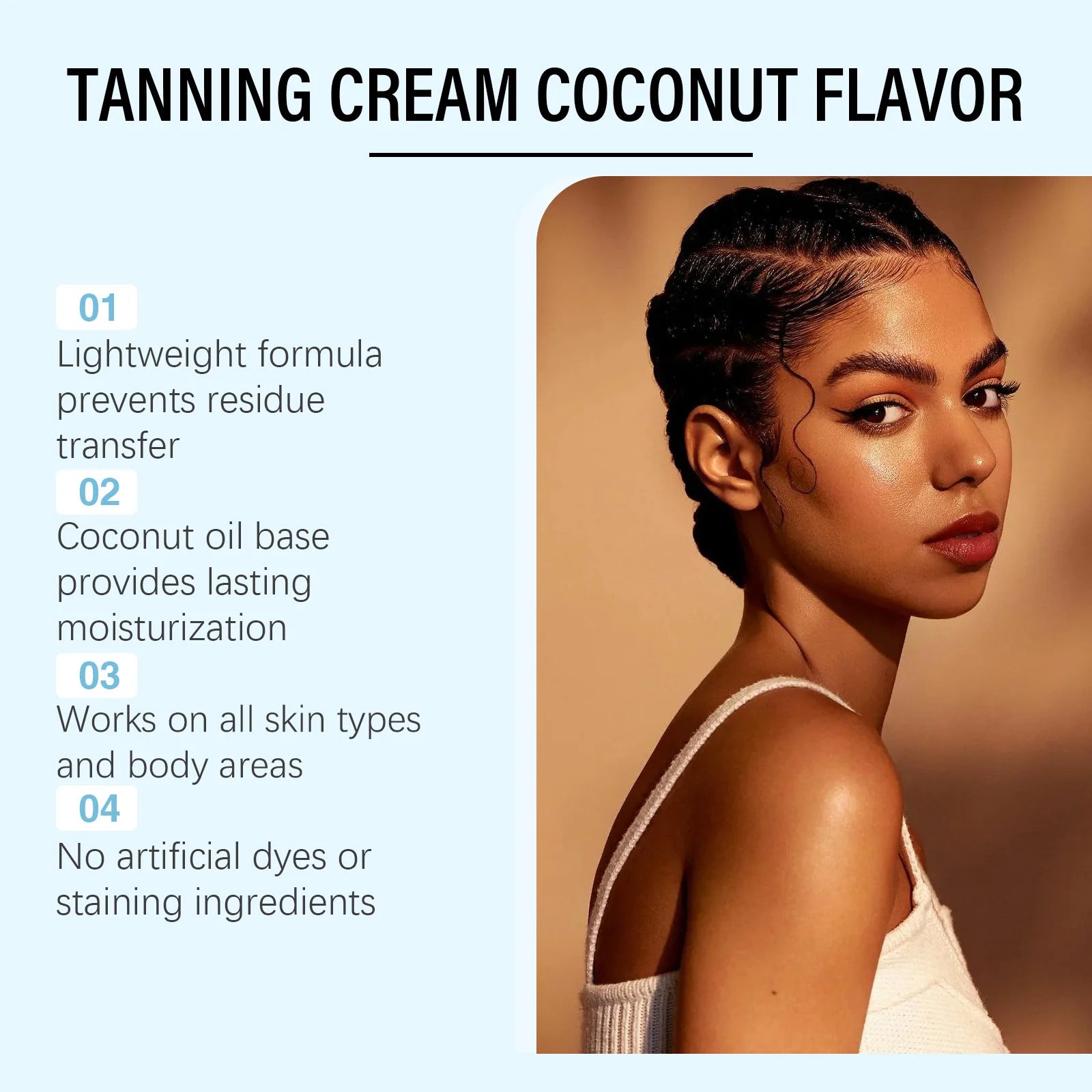 Coconut Tanning Intensive Moisturizing Body Cream Gentle Formula Sun-Free Natural Tan Enhances Color Development Non-Greasy Oasis Select