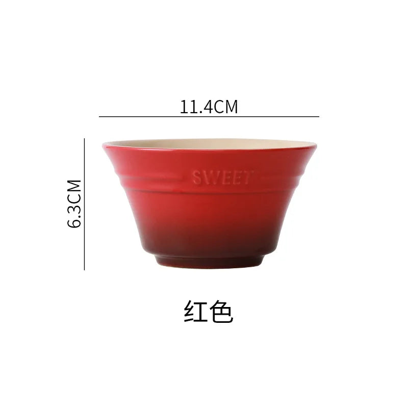 300ML Rainbow Gradient Color Dishes Rice Bowl Tableware Japanese Ramen Bowls Kitchen Dessert Salad Steamed Egg Bowl Tableware Oasis Select Red