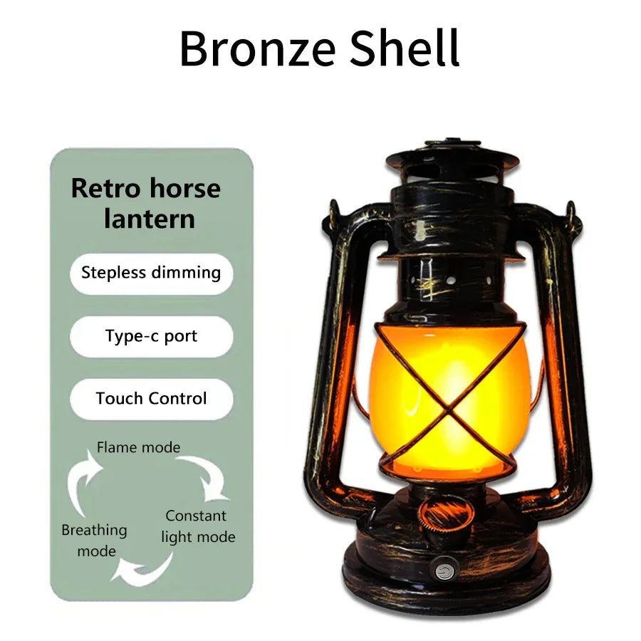 Retro LED Horse Lantern – Rechargeable Portable Hanging Lamp Portable LED Lantern Oasis Select bronze shell