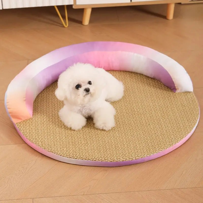 Summer Cooling Pet Bed - Detachable Rattan Mat, Ice Silk Cat/Dog Bed for All Seasons Premium Pet Cooling Bed Detachable Rattan Oasis Select purple S 38CM