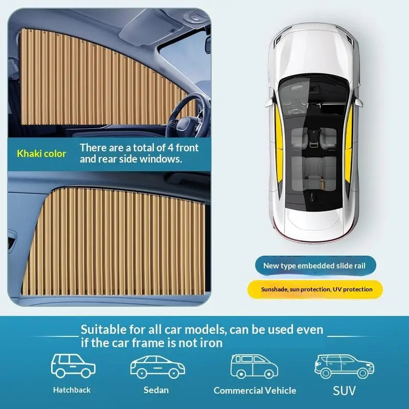 2pcs Universal Car Sun Shade Side Window Curtain Auto Foldable Uv Protection Black Pure Cloth Sun Visor Blinds Cover Car-Styling Oasis Select Khaki