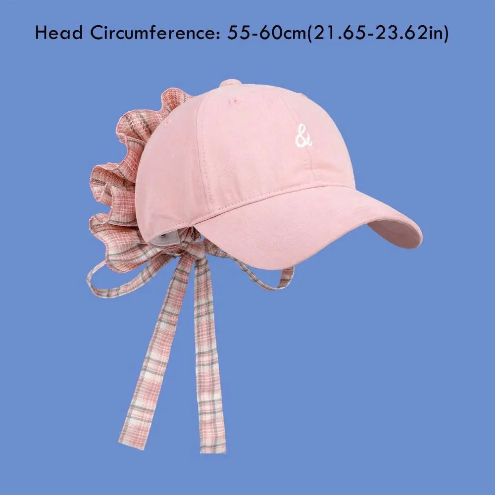 New Design with Strap Baseball Cap Embroidered Cotton Material Sun Hat Sweet Ribbon Sports Hat Oasis Select