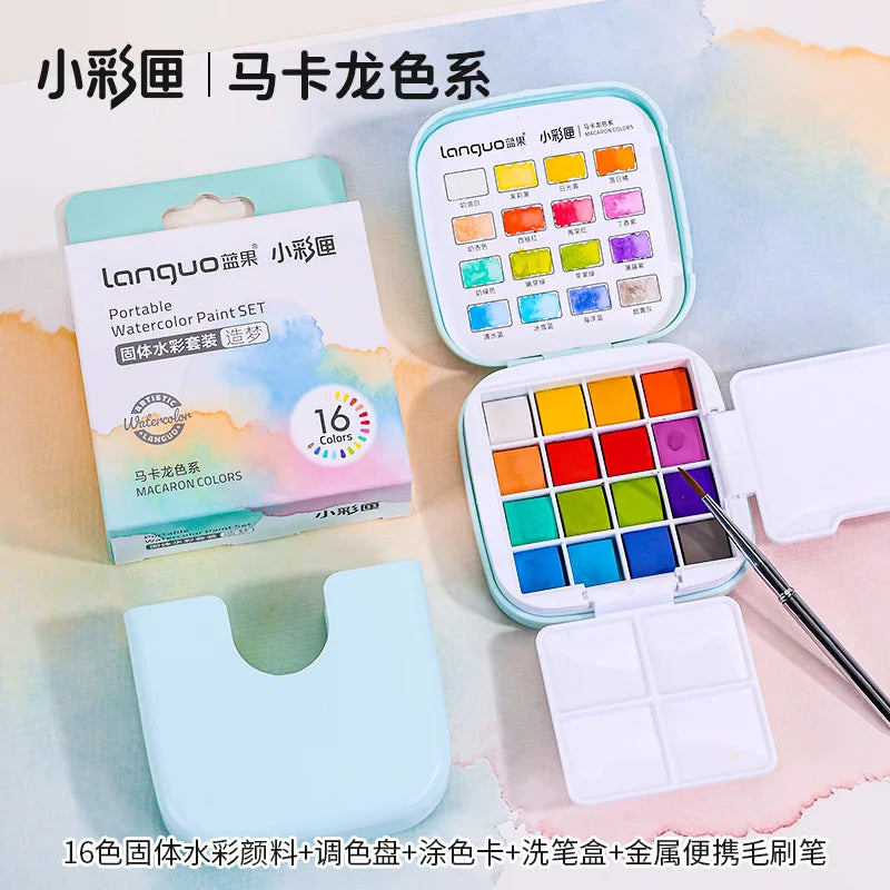 Travel Sketching Painting Kit Tool Watercolor Pigments Art Suppies 16Colors Mini Portable Solid Watercolor Paint Set with Brush Oasis Select Color3