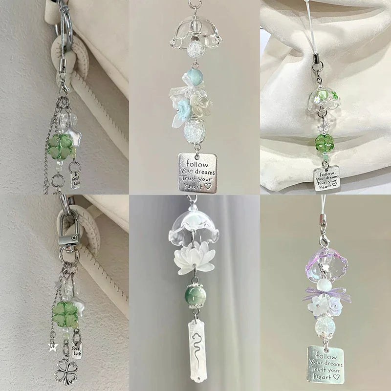 Transparent Keychain Cute Wind Chime Pendant Keyring Mobile Phone Lanyard Kawaii Bag Decorative Accessories Home Decorations Oasis Select