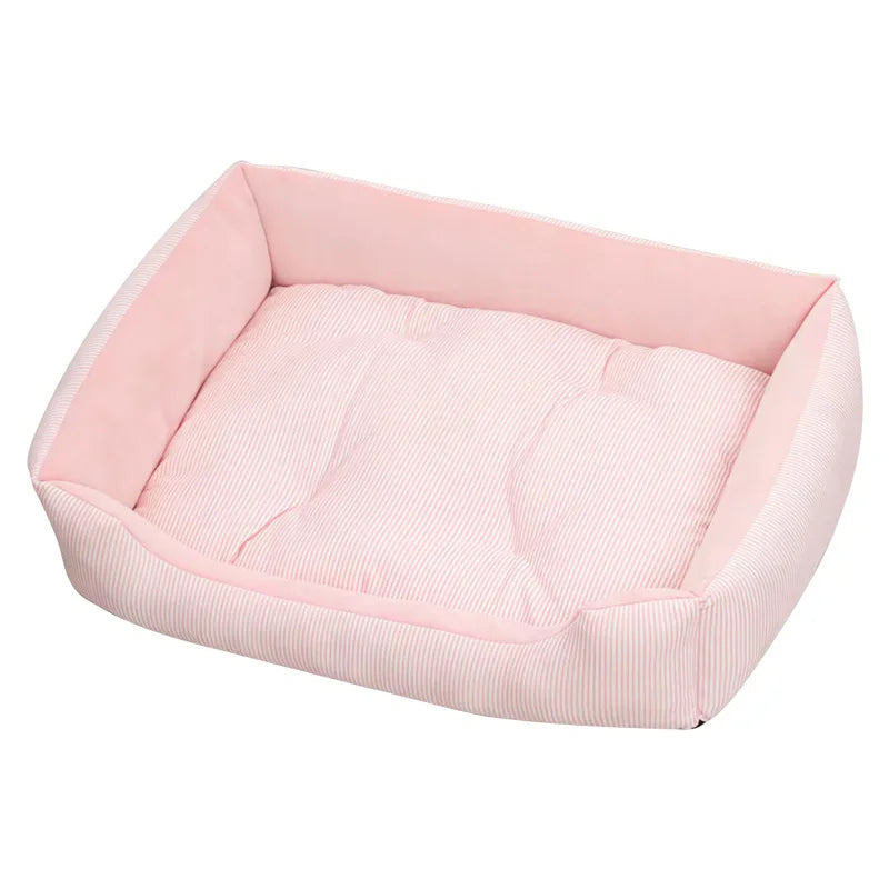 A Simple Striped Pet House Suitable for All Seasons and A Crystal Fleece Cat House Oasis Select powder M 51x41cm