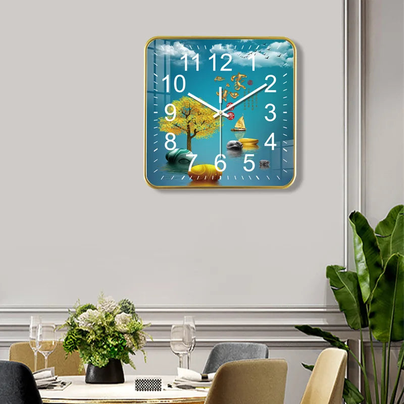 New Square Wall Clock Modern Fashion Light Luxury Wall Clock Mute Living Room Bedroom Quartz Clock Oasis Select