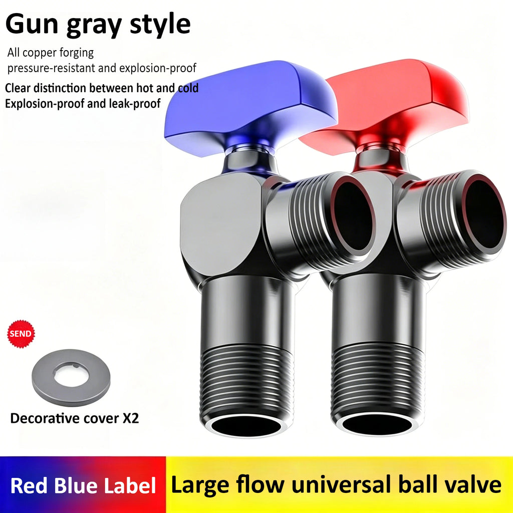 Brass Heavy-duty Ball Valve with A 4-point Hot and Cold Valve Core, Specialized for Large Flow Ball and Large Flow Triangle Oasis Select Red blue 2-piece set
