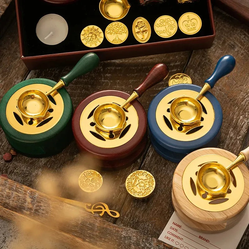Retro Sealing Wax Melting Kit Mini Furnace Pot and Spoon Combo Practical Wax Seal Accessory for Handmade Craft Decor Oasis Select