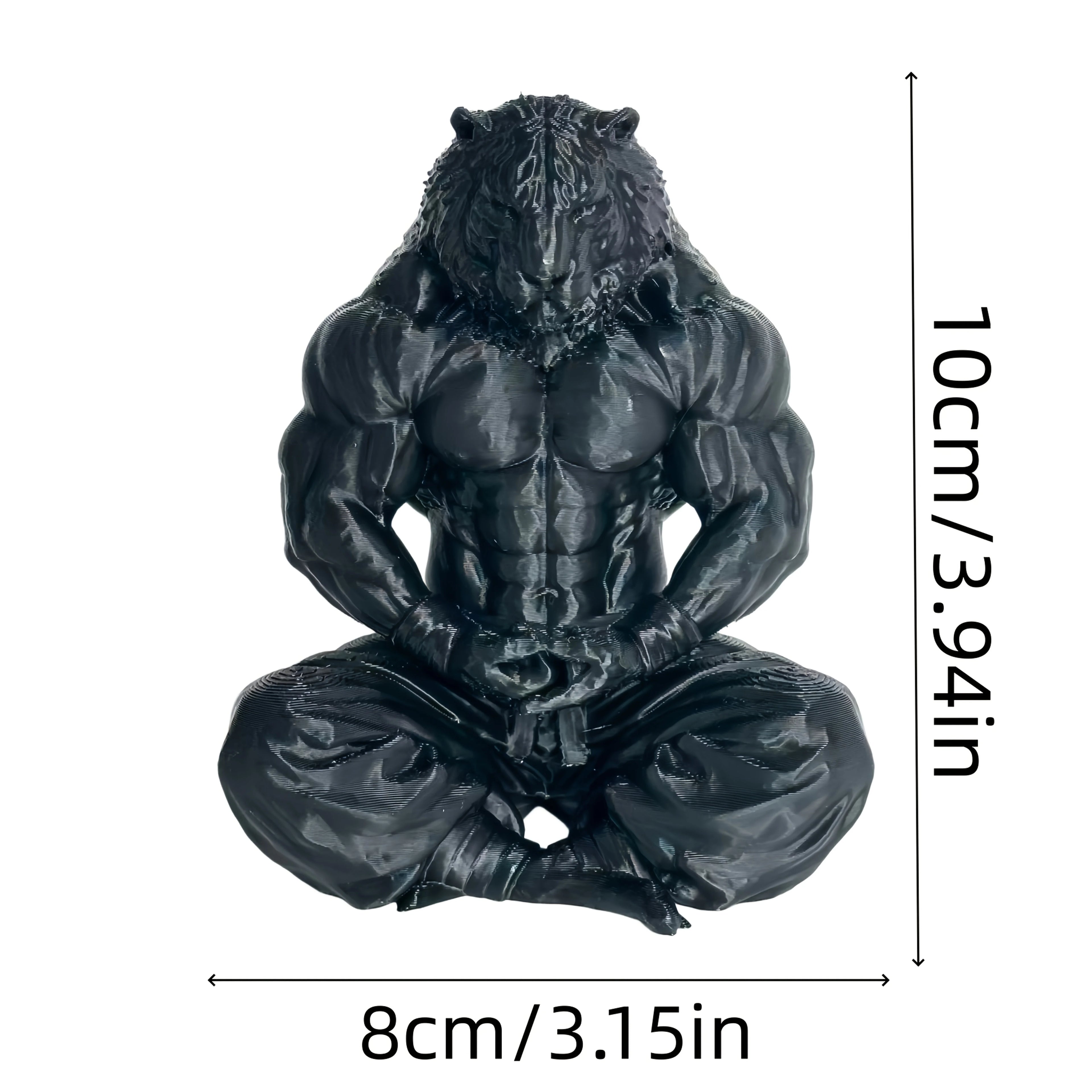 Meditating Tiger Warrior Figurine Muscular Black Anthropomorphic Tiger Sculpture Zen Animal Statue for Home & Office Decor Gift Oasis Select 10cm black