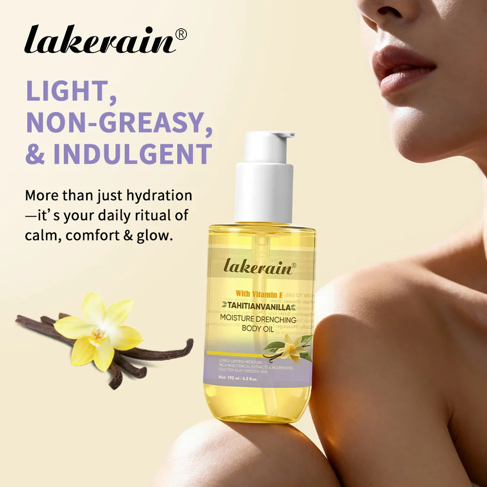 Lakerain Moisture Drenching Body Oil Deeply Hydrating Long Lasting Nourishment Glossy Skin Non-Greasy Cream Flavor Body Oil Oasis Select
