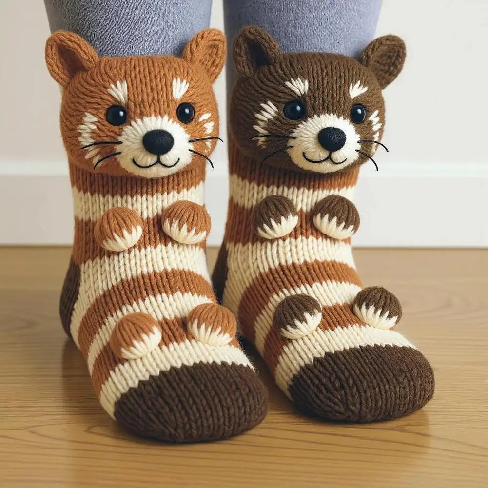 3D Knit Animal Socks Cute Floor Socks Hand Crocheted Double Layer Warm Sock with Cute Rabbit Panda Animals Christmas Gifts Oasis Select