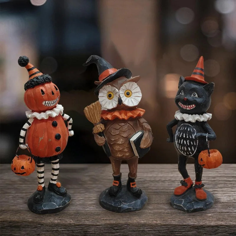 Halloween pumpkin / owl / black cat figurine ornaments, suitable for Halloween decoration and autumn home decoration Oasis Select
