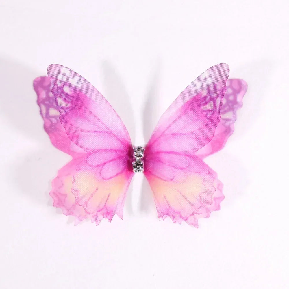 50Pcs 3D Organza Fabric Butterfly Appliques Double-layer Gradient Color Simulation Mesh Butterfly Patch Translucent Oasis Select 01