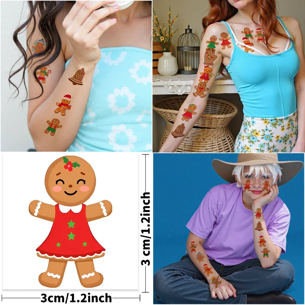54pcs Christmas Gingerbread Temporary Tattoo Stickers