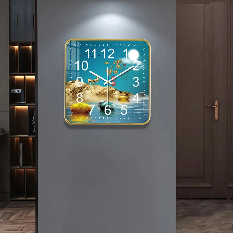 New Square Wall Clock Modern Fashion Light Luxury Wall Clock Mute Living Room Bedroom Quartz Clock Oasis Select