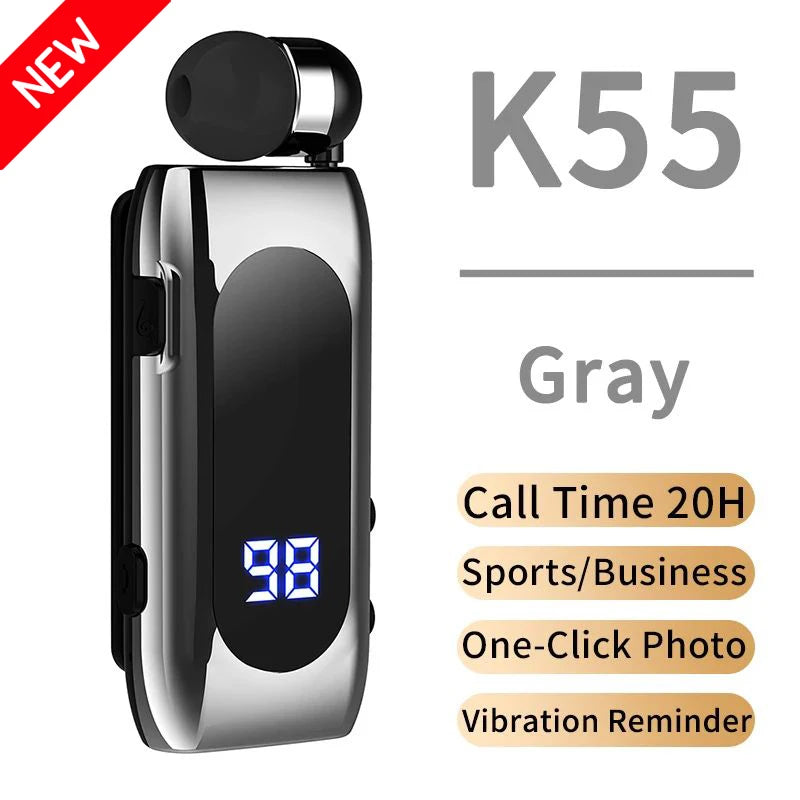 # K55 Lavalier Business Bluetooth 5.2 Headphone Talk/Music Time 20 Hours,LED Digital Display,Noice Cancelling Wireless Earphones Oasis Select K55 Gray