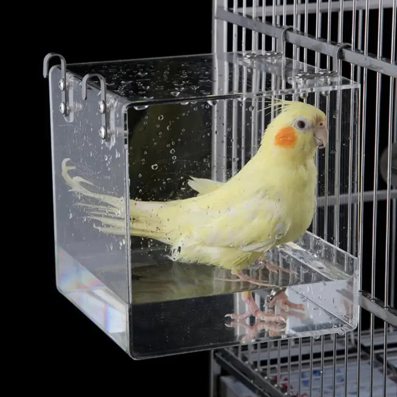 1Pc Plastic Bird Water Bath Box Parrots Parakeet Hanging Birdbath Cage Bathtub Bird Bath Bird Water Bath Tub Pet Bird Bowl Oasis Select