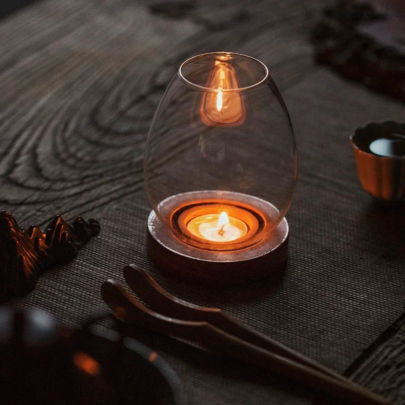Transparent Glass Candlestick Chinese Decoration Romantic Candlelight Dinner Zen Retro Home Windproof Candle Cover Oasis Select