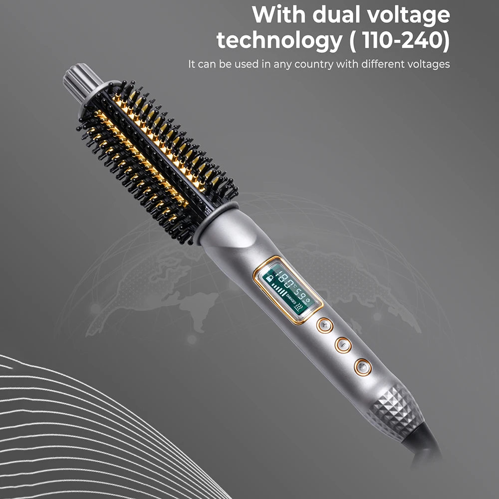 3-in-1 Ceramic Ionic Hair Curler, Straightener & Round Brush
