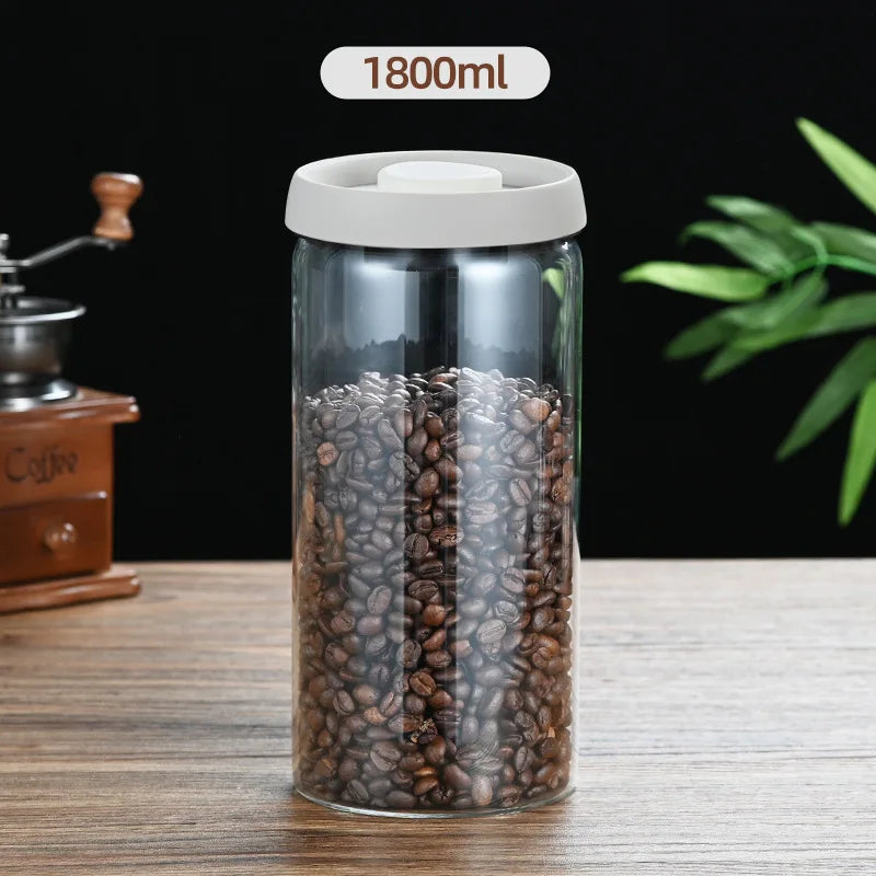 Coffee Beans Vacuum Sealed Tank Glass Sealed Jar Household Moisture-proof Air Extraction Airtight Container Household Coffee Set Oasis Select White-1800ml