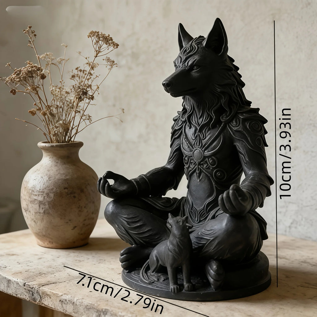 Meditation Wolf Figurines Mystical Werewolf Statue Gothic Style Animal Think Ornaments Home Office Bedroom Yoga Room Decor Gifts Oasis Select Meditation Wolf